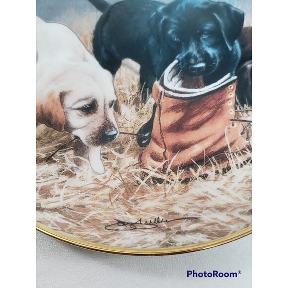 Franklin Mint THREE TO BOOT Labrador Puppies Collector Plate by James Killen - Picture 2 of 5